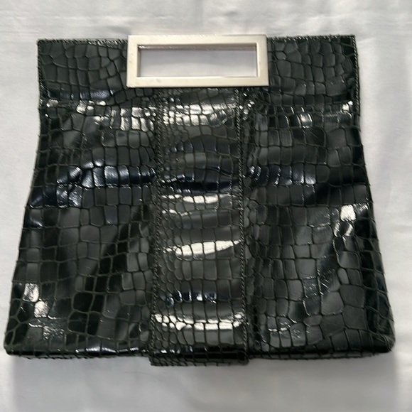 Enzo Angiolini Dark Green Croc Embossed Bag - Picture 2 of 6